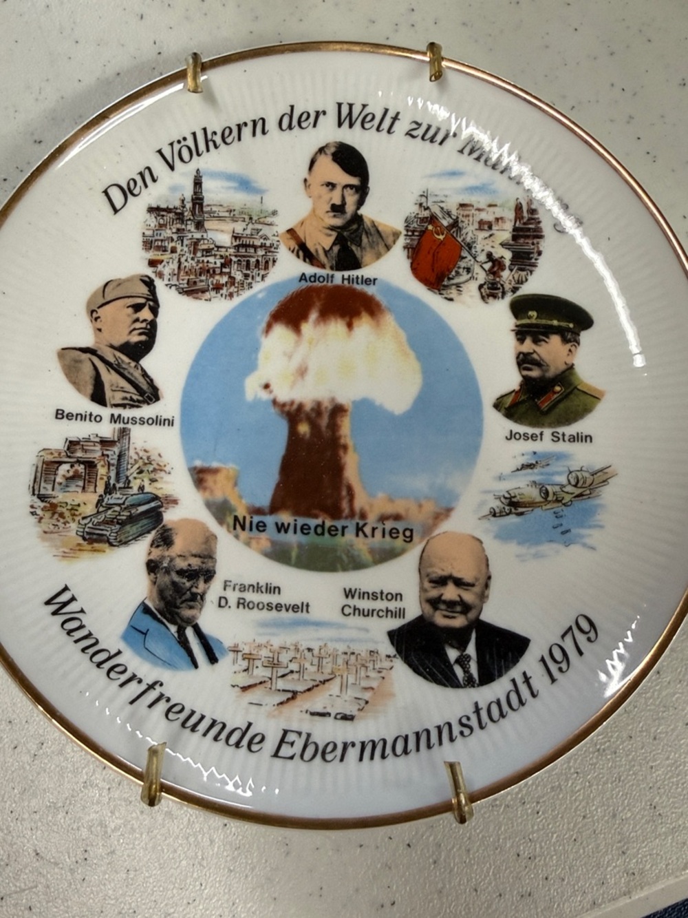 Collectible Commemorative Ceramic Wall Plate - White and Blue